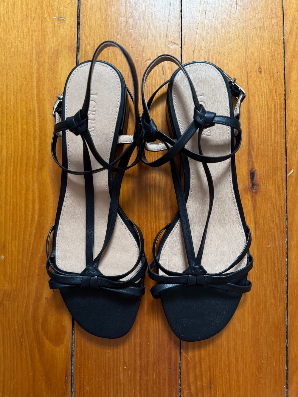 J. Crew NEW Black Leather Block Heel Sandals Open Toe 9